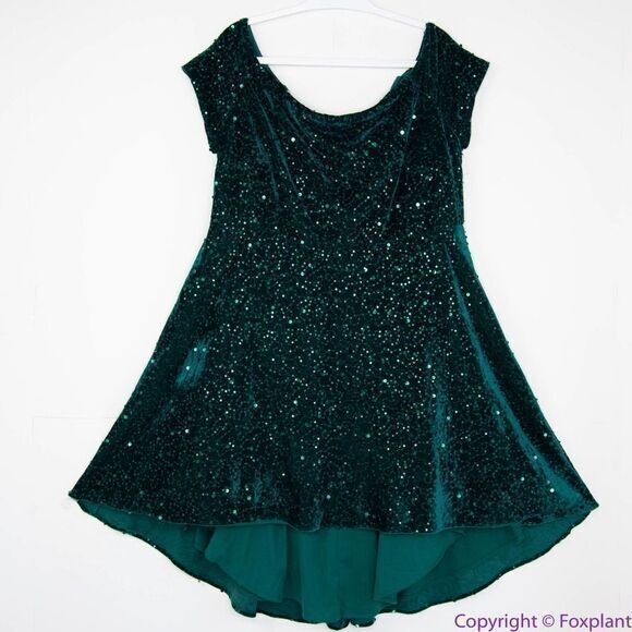 NEW MORGAN & CO‎ Green Sequined Hi-lo Velvet Fit + Flare Dress , 18W - Picture 3 of 16